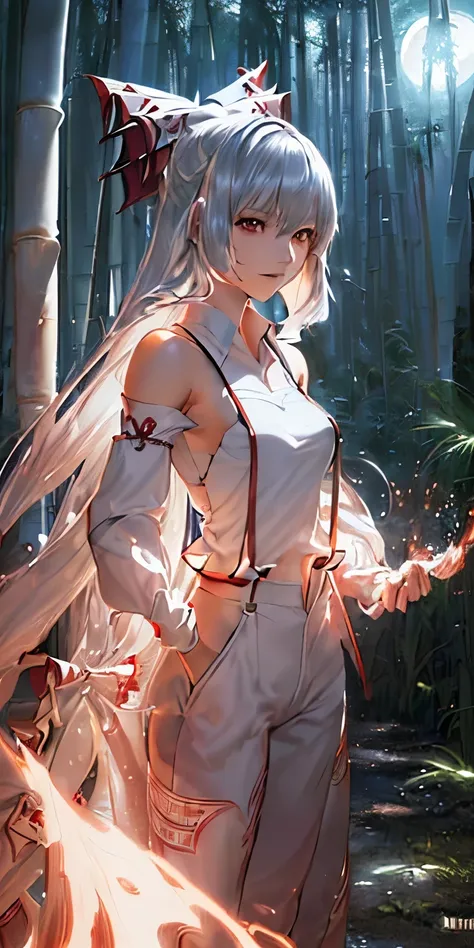 (masterpiece, best quality:1.3), (ultra detailed:1.3), (final fantasy artwork concept:1.5), (manga eyes + hair + clothes + body + face + colors + shoulders + eyes:1.3), (cinematic angle:1.3), Fujiwara no Mokou, Touhou Series, (anime, illustration:1.3), per...