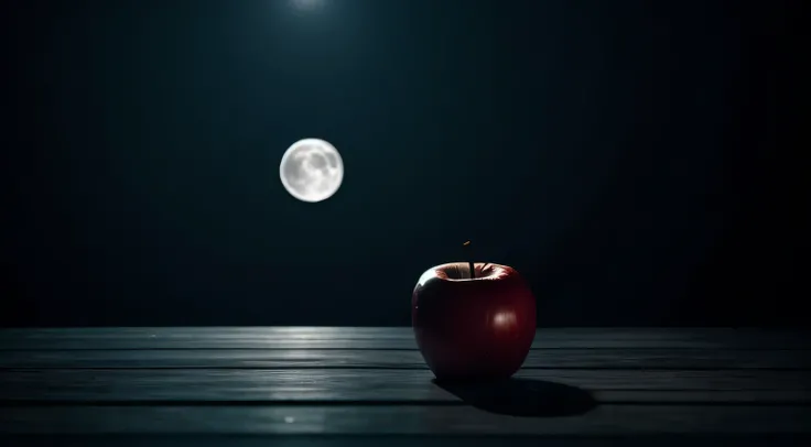 a shinigami eating a red apple, in the night, in the light of the moon, volumetric lighting, volumetric shadows, Masterpiece, Best quality, sky, raining detail