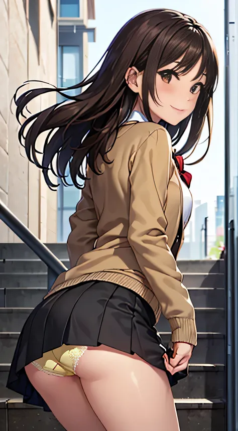 ((Tabletop, highest quality, High resolution, Hmph, Perfect Pixel,  4K, Hmph, Hmph))), One Girl, single, alone, Beauty、The whole body is visible、 ((Mid-wave hair, bangs, Brown Hair)), ((Brown eyes, Beautiful eyelashes, Realistic eyes)), ((Detailed face, Bl...