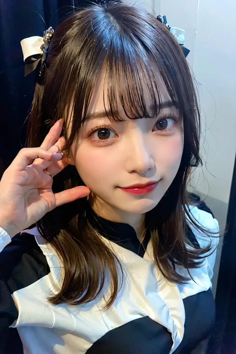 (highest quality、8k、32k、Masseter muscle area、Hmph:1.2)、profile、(Slim figure:1.2)、(Lips) 、19 years old、Unbelievably ridiculous、(Cute pose:1.3)、Double Peace、double eyelid、Glowing Skin、Realistic Layer、Beautiful Face、(Laughter:1.3)、squat、(From above:1.2)、(Clos...