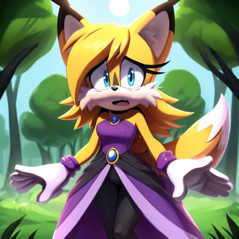 score_9, score_8_up, score_7_up, ((Masterpiece)), high quality, studio quality, solo, 1girl, (((Tails the Fox but female))), Female Tails, Female, Mobian, Fox, (((light yellow fur))), (((long light yellow hair))), light blue eyes, Nicole cosplay, Nicole th...