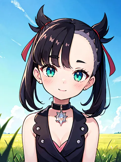 ((Marnie:1.2)),1 girl, (masterpiece, highest quality, highest quality, Official Art, beautifully、aesthetic,:1.2), blush, smile, Mouth closed, Grass, god&#39;Light, blue sky, nature, light, Light and bouncy thighs, Sitting, (Holding nothing but my knees:1.2...