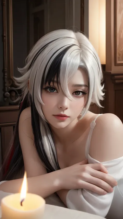 （Best quality，4k，high resolution，masterpiece：1.2），Ultra Detailed，lifelike：1.37，Romantic composition，Vibrant colors，Soft lighting，Dreamy atmosphere，Intimate moments，Flowing dress，White hair，Black Hair，Colorful Hair，short hair，Straight Hair，Long braids，Glowi...