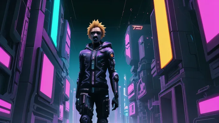 Fundo para video, estilo futurist/cyberpunk, com cores roxas e amarelas, fundo sem pessoas e personagens