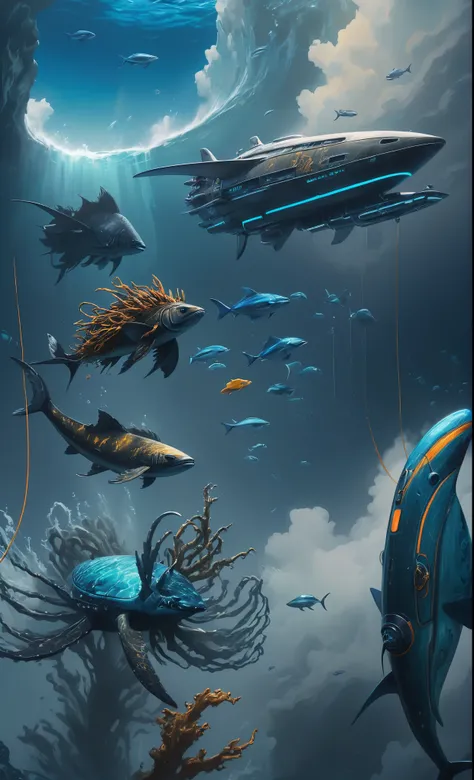 Nazare Subnautica vol.2 - New Nazare, by Luis Duarte, Nanopunk, blue shading, Nazare style, Element Water, Mythpunk, Graphic Interface, Space Art, Sci-Fic Art, Dark Influence, NijiExpress 3D v3, Kinetic Art, Datanoshing, Oilpainting, Ink v3, Splash style, ...