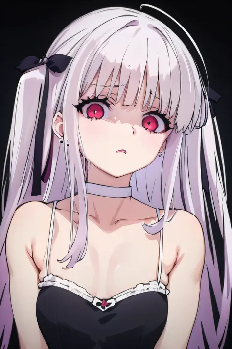 masterpiece, best quality, ultra-high-detailed, disgusted face, white hair, red eyes, sigtuna julie , small breast, looking to v...