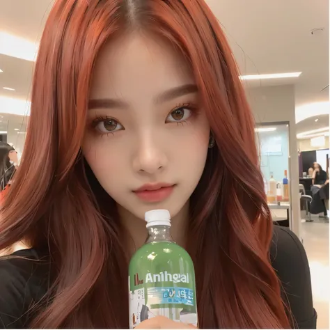 a closeup of a person holding a bottle of liquid, parque roseanne de blackpink, jossi de blackpink, Lalisa Manobal, jinyoung shin, Lalisa Manoban de Blackpink, jaeyeon nam, tzuyu de dos veces, 8k selfie photography, ulzzang, Jennie rosa negra, tinte de pel...