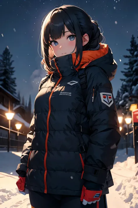 ultra HD, haute  resolution, snowing, snowboard combine, the girl is standing en haut d une piste dune montagne enneigée, sexy girl, snowboard girl, with her snowboard on arms, seductive anime girl, best rated on pixiv, beautiful lightening, lights effects...