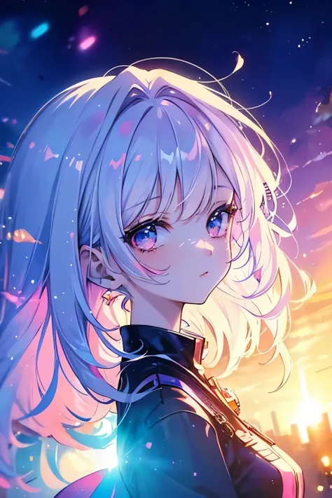 masterpiece, potrait, fine detail, beautiful anime girl, solo, full color, cyberpunk, soft focus, colorful light gradient, water...