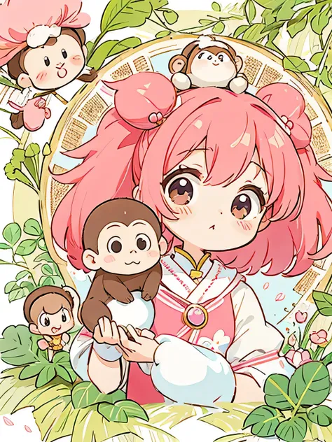 Momoko Sakura style, Kawaii Design, Chibi, monkey, monkey Forest