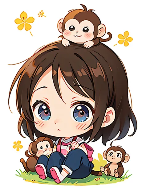 Ai Yazawa style, Kawaii Design, Chibi girl monkey, monkey Forest