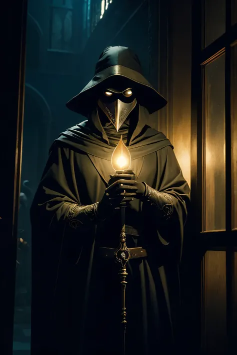 Plague Doctor, with lamparina on hand, Al Silmons is Plague doctor drawn by Todd McFarlane and Greg Capullo, Spawn comics, unreal engine, octane render, by Jacob Lawrence and Francis picabia, perfect composition, beautiful detailed intricate insanely detai...