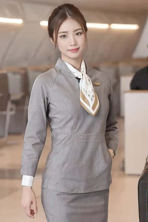 (masterpiece:1.2、highest quality:1.2)、32K HDR、High resolution、(alone、1 girl、Slim figure)、（Realistic style with Starlux Airlines uniform）、 (In the airport lounge, Professional Lighting)、（Starlux Airlines silver uniform:1.4）、（Starlux Airlines silver uniform ...