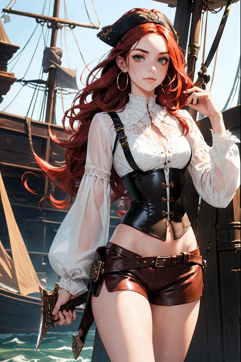 (masterpiece), best quality, expressive eyes, perfect face, (pirate ship background), (standing), (smirk), (closeup view), (1gir...