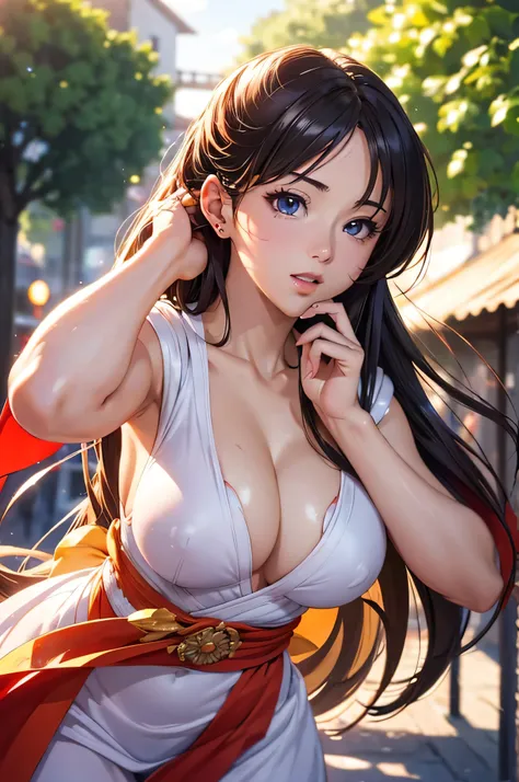 photorealistic, (4k), depth of field, (Masterpiece), (realistic skin texture), extremely detailed, intricate, hyper detailed, professional photography, bokeh, high resolution, sharp detail, best quality, realistic anime art style,mai shiranui,large breasts...