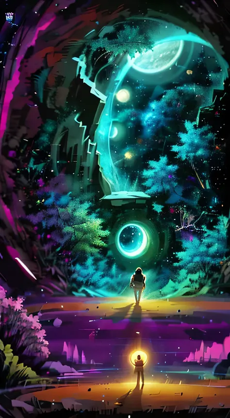 person, standing in front of a space portal overlooking the sun, Cyril Rolando and Goro Fujita, A portal to another universe, inspired by Cyril Rolando, Portal to another dimension, world, visible only through the portal, high quality fantasy stock photo, ...