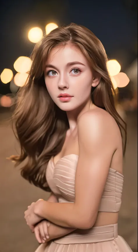 (highest quality, 8k, masterpiece: 1.3), Clear focus: 1.2, beauty: 1.4, Abdominal muscles: 1.1, Brown Hair, Princess Dress: 1.4, Outdoors at night: 1.1, street, Beautiful face and eyes, double eyelid. Add realistic lighting, Be careful adjusting the ratio.