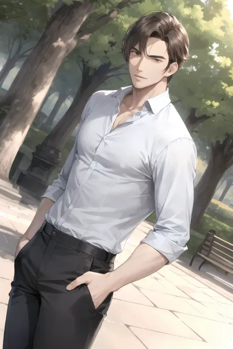 handsome  mature men ,  casual normal,nation park ,male focus ,solo ,dutch angle