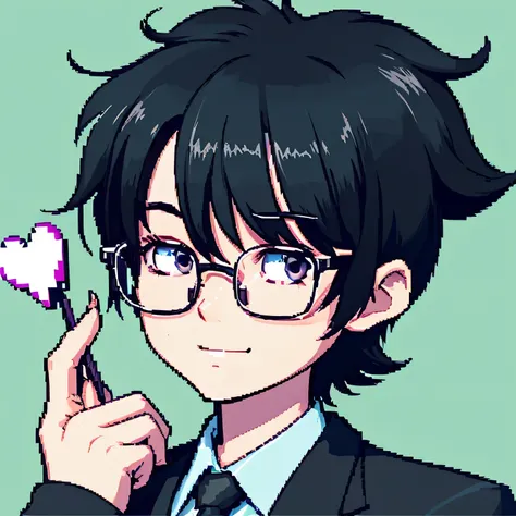 Pixel art,Black hair mash,male,Anime characters,cute,cute,One male ,Glasses