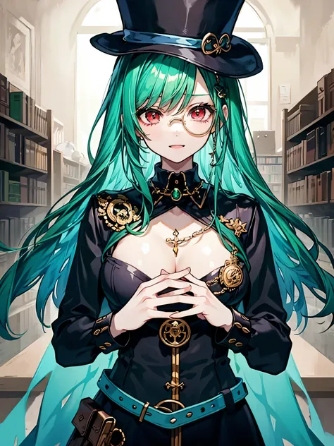 (((highest quality、8kimage quality、Highly detailed face、High resolution illustrations、perfect anatomy、ideal ratio body proportions)))、((Illustration of a girl alone、crossdressing、upper body))、(((beautiful girl)))、(Emerald green hair、messy hair、sidelocks、Re...