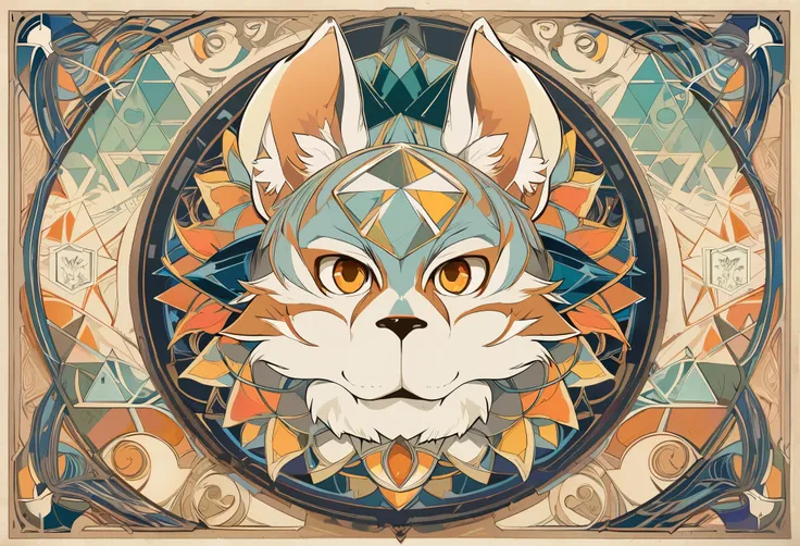 highres, top quality, best quality, paid reward available, High-quality illustrations by Alfons Mucha, unparalleled masterpiece, perfect artwork, absurdres, logo mark, stamp, Geometric pattern, vector-art, masterpiece(kemono, furry anthro)flower,