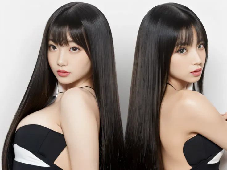 (Two identical twin hair models in the same space, doing the same four-legged pose:1.6)　((Two people in the same all-fours pose, shot from the same angle:2.0))　(The two are identical clones, with identical clothes, poses, hairstyles, and appearances.:1.5)　...