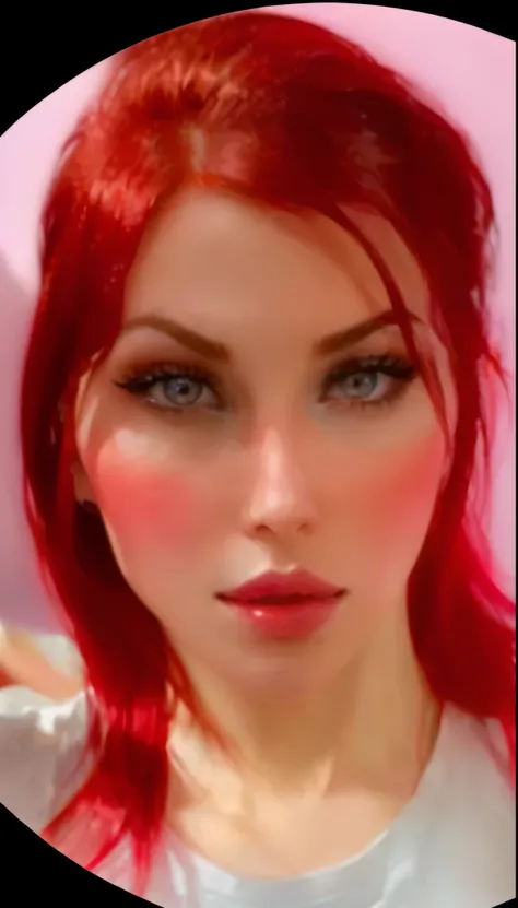 Beautiful woman with red hair and a white shirt, better known as amouranth, the face of absurdly beautiful, blank stare, amouranth, crimson red hair and red eyes, erza scarlet as a real person, red contacts, young beautiful amouranth, belle delphine, sexy ...