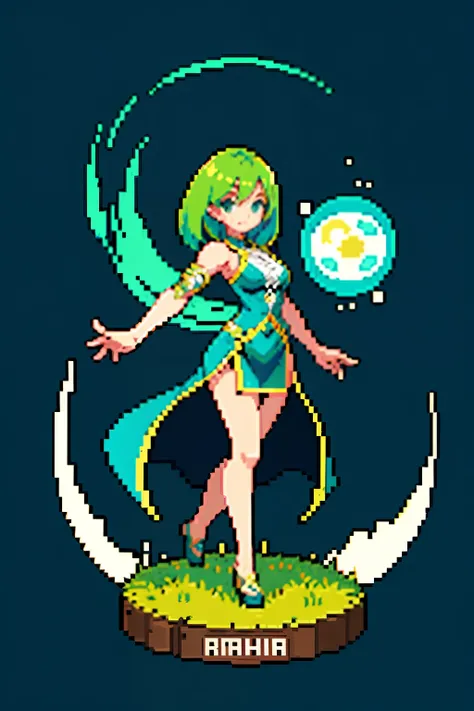 (masterpiece, highest quality, highest quality), pixel,pixel art,One girl,whole body, Green hair bundle