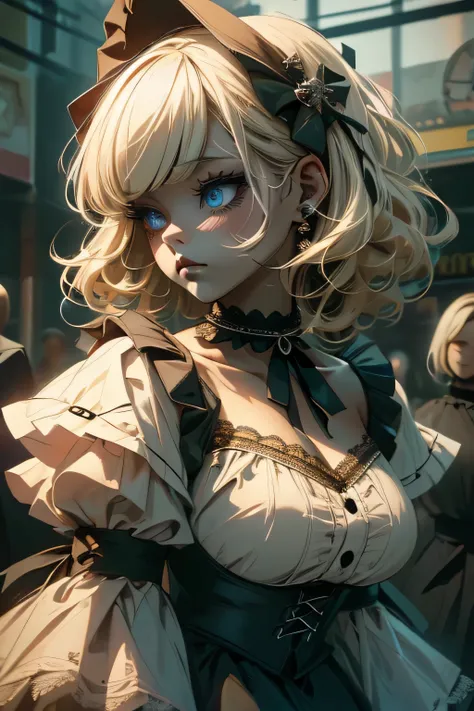 (masterpiece:1.2), (highest quality:1.2), Perfect Eyes, Perfect Face, Perfect lighting, One girl,bob, Complicated hairstyle, compensate, Black Lips, Thick eyelashes, sad, melancholy, Dressed as a goth girl, Black and white dress, Frills, ribbon, Puffy slee...