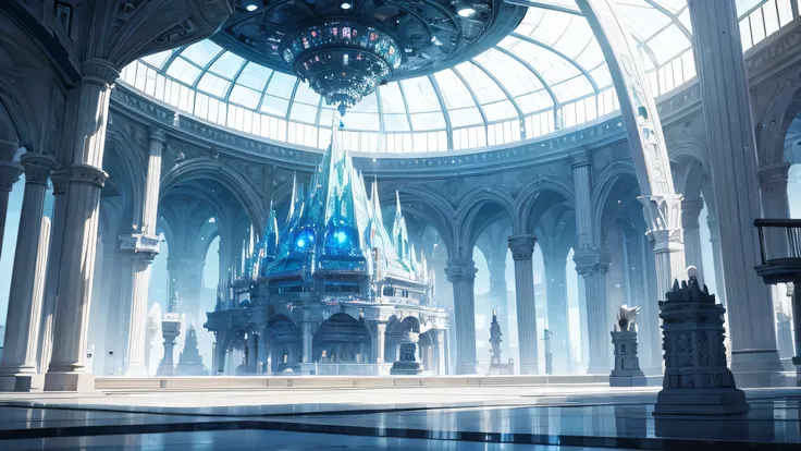 Very large space, large crystal, marble, transparency, mysterious, fantasy, near future, science fiction, unmanned, Japanese anime style