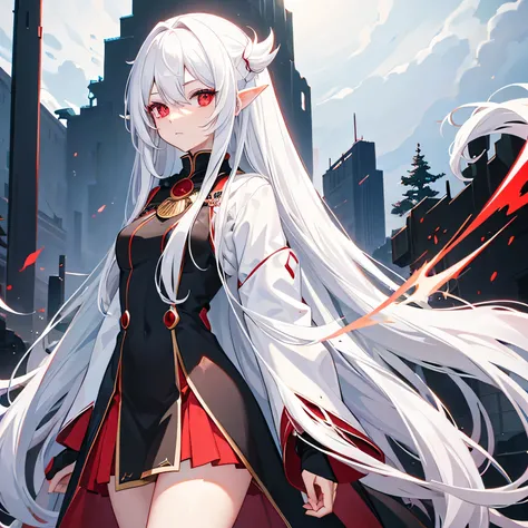 Long white hair red eyes mage girl