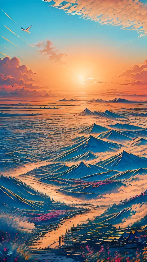 a coastal town under white clouds, sparkling water, colorful beach houses, sandy shores, people sunbathing, seagulls flying, sailboats drifting, gentle waves, fresh breeze, vibrant umbrellas, beach volleyball, children building sandcastles, seafood shacks,...