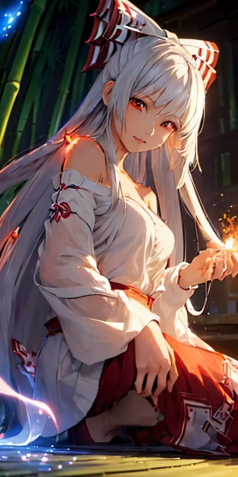 (masterpiece, best quality:1.3), (ultra detailed:1.3), (final fantasy artwork concept:1.5), (manga eyes + hair + clothes + body + face + colors + shoulders + eyes:1.3), (from below:1.3), Fujiwara no Mokou, Touhou Series, (anime, illustration:1.3), perfect ...