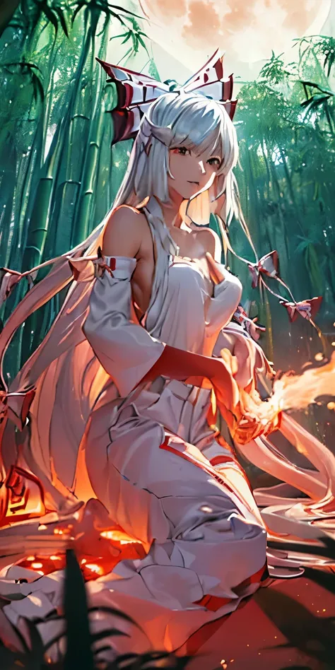 (masterpiece, best quality:1.3), (ultra detailed:1.3), (final fantasy artwork concept:1.5), (manga eyes + hair + clothes + body + face + colors + shoulders + eyes:1.3), (from below:1.3), Fujiwara no Mokou, Touhou Series, (anime, illustration:1.3), perfect ...