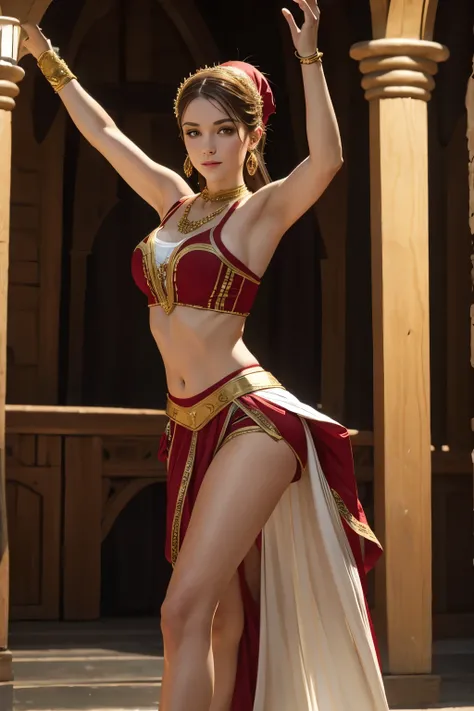 8K,Caucasian female dancer,Medieval dancer&#39;s costume,Super Beauty(Like the real thing),Professional quality high resolution、Perfect contrast、Perfect lighting、Perfect composition、Perfect Skin、Perfect Fingers、Perfect breasts、Perfect Hair、Perfect Face、Rea...