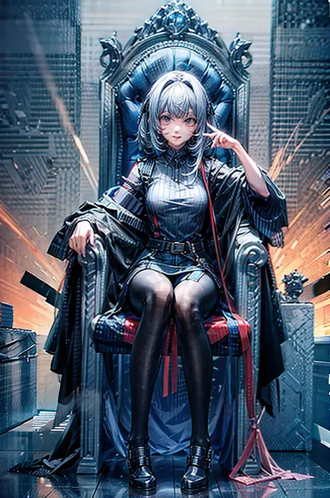 Tactical exoskeleton sits on the throne，No hands