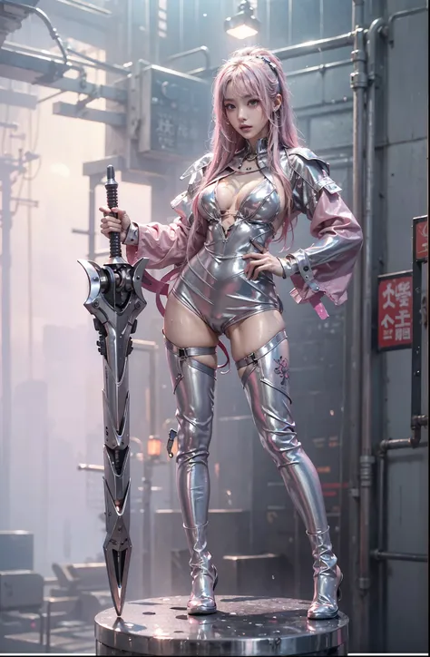 highest quality、Surreal、Perfect Anatomy、Crowded busy street、Surrounded by spectators、Crowd、Wet and shiny white skin、Sweat dripping all over the body、Slender model figure、Ahegao、Silver and pink hair、soaked、Super small face、Collars and Leads、Large cleavage、C...