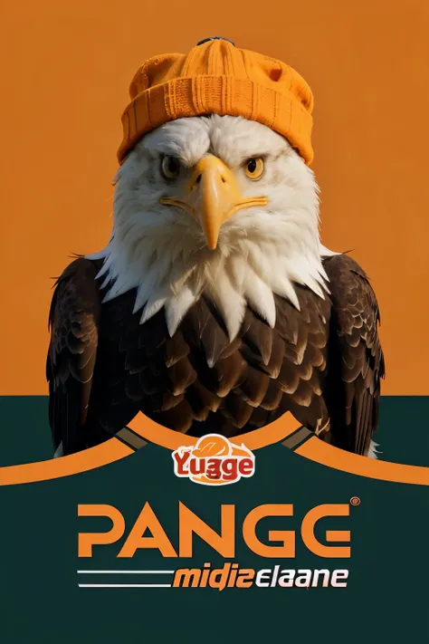 try a logo for a youtube channel, I want an eagle mascot with an orange hat on his head without writing in the form of a logo on a hoodie