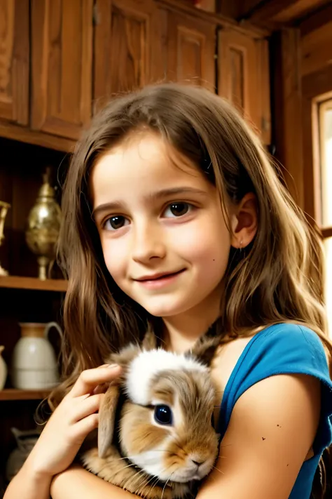 Eleonora, 12 years old, pets a bunny