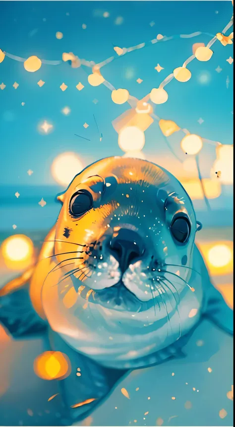 (A)Unique,Baby seal in the ocean，, (best quality),Super detailed, (Practical:1.37), (Bright colors), (Bokeh), (HDR)