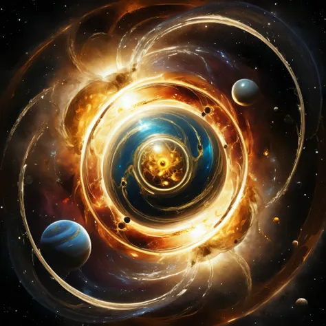 a swirling vortex of cosmic energy consuming planets and stars, painting a picture of the end of a galactic era.