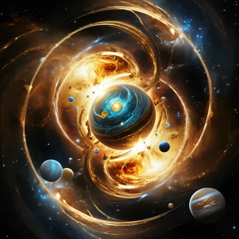 a swirling vortex of cosmic energy consuming planets and stars, painting a picture of the end of a galactic era.