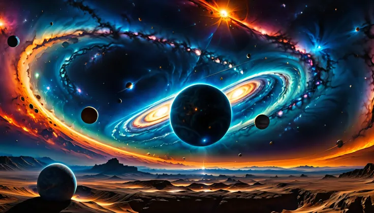 masterpiece, best quality, high quality, extremely detailed CG unity 8k wallpaper, Depth of Field, HDR,,Photorealistic,extremely detailed, Intricate, High Detail, universe, space, galaxy, stars, planets, astronomy, cosmos, celestial, nebula, black hole, so...