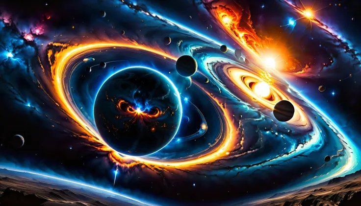masterpiece, best quality, high quality, extremely detailed CG unity 8k wallpaper, Depth of Field, HDR,,Photorealistic,extremely detailed, Intricate, High Detail, universe, space, galaxy, stars, planets, astronomy, cosmos, celestial, nebula, black hole, so...