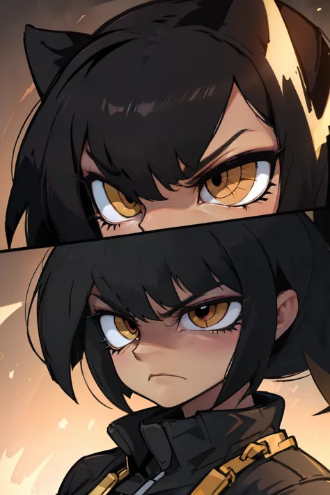 girl black hair golden eyes angry