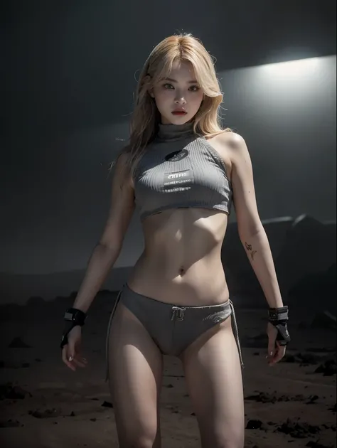 (1girl:1.3), solo, __body-parts__, doomsday wasteland style, dusty, stormy, dirty, gray tones, 8k resolution image, intricate symmetrical details. The whole picture is invincible and heroic, mainly a complete picture of a woman standing all over her body, ...