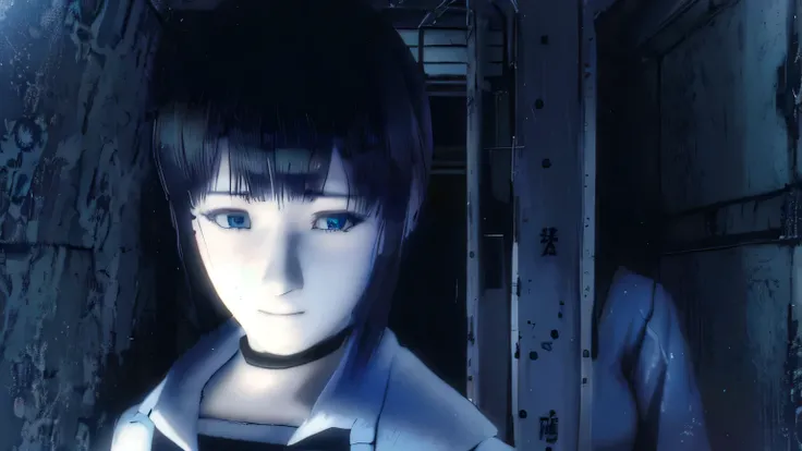 anime girl in a jail cell with a ghost behind her, portrait of lain iwakura, close up of lain iwakura, game cg, lain iwakura, shin megami, anime portrait of shiina ringo, inspired by Ayami Kojima, inspired by Riusuke Fukahori, kusanagi, pale young ghost gi...