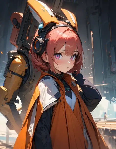 An absurd solution, High resolution, (masterpiece: 1.4), 超detailed, One young woman, Short chestnut hair, Pilot Suit, princess, I&#39;m sitting in a very small, enclosed mecha control room, looking out the window., The window allows you to see the blue pla...