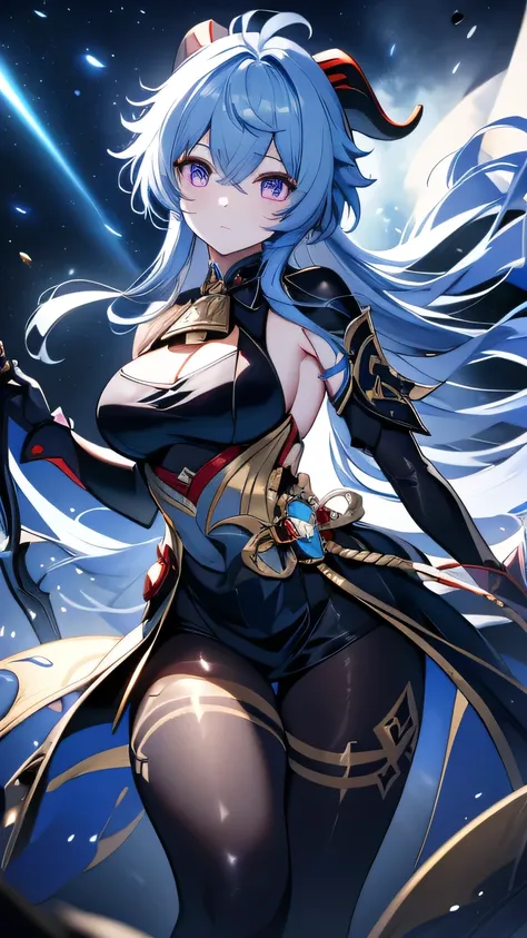 ((Hired (Genshin Impact))))((masterpiece、8L、War Photos、highest quality、Realistic painting style、Cinema Lighting、Backlight)) Medium chest、Great cleavage,A little bit of side boob is visible、Neck length laser tights、One Girl, alone,Long legs、Thin legs、Perfec...
