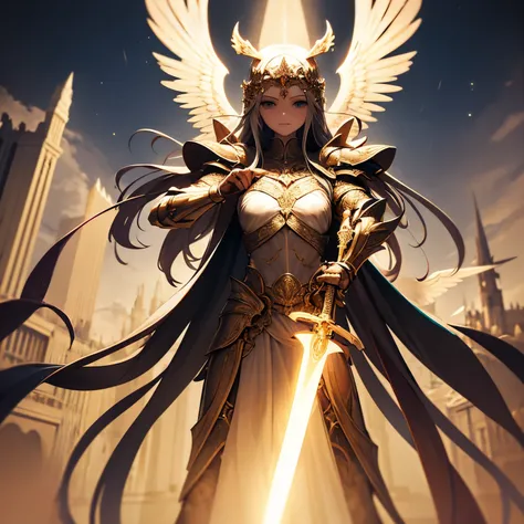 The Angelic Supreme Warrior, clad in celestial armor, wields a radiant sword with grace and purpose. Their presence exudes power and compassion, a beacon of hope.